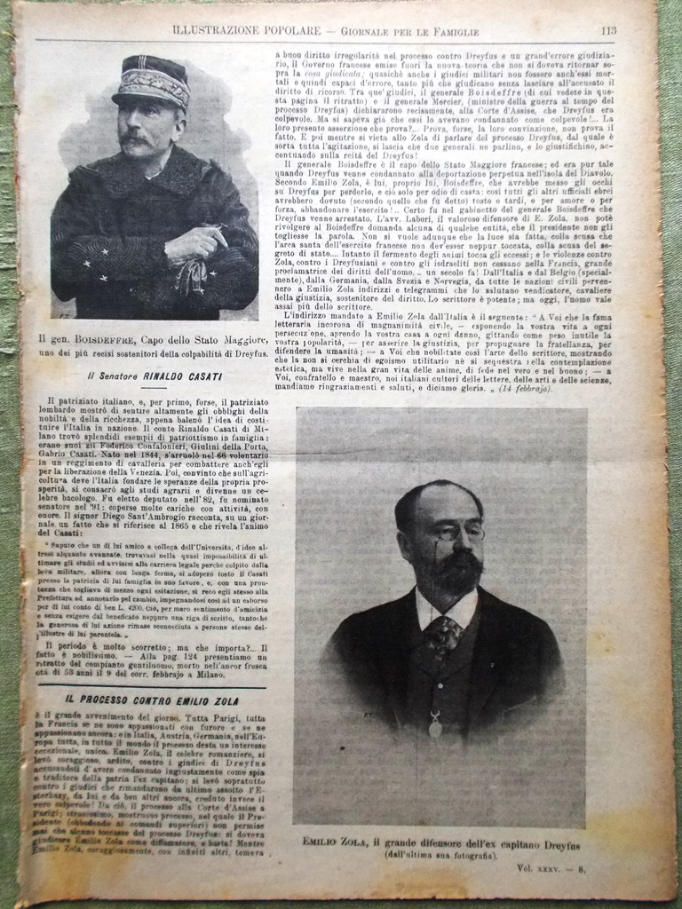 L'illustrazione Popolare 20 Febbraio 1898 Processo Zola Oneglia Polizia di …