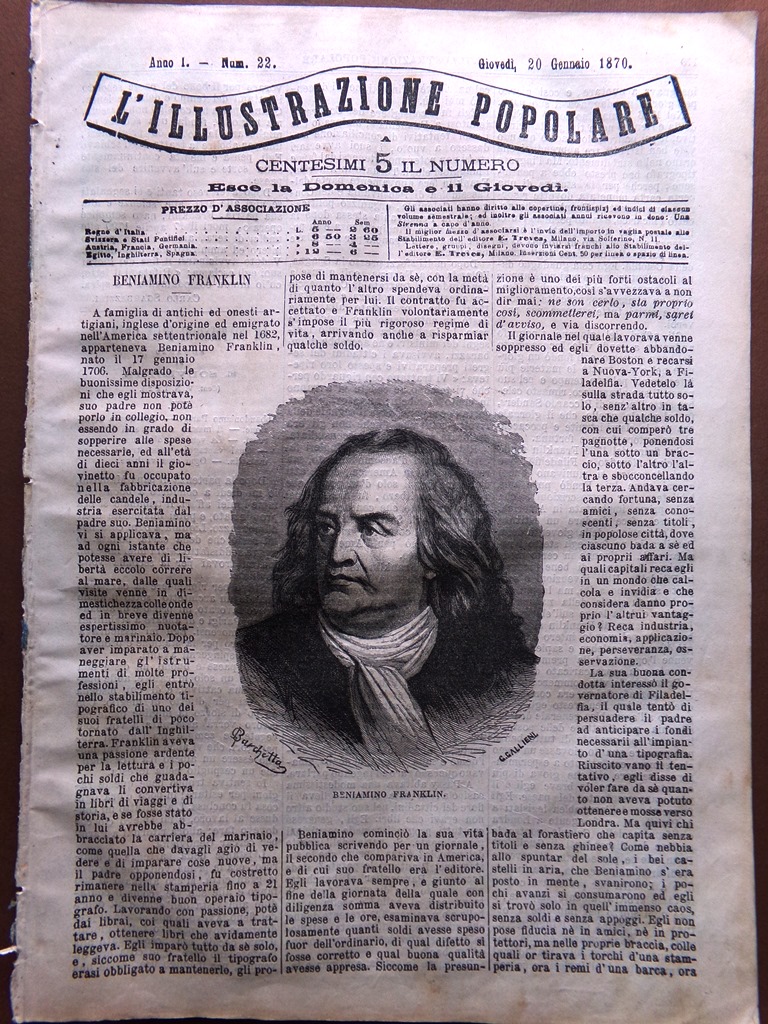 L'illustrazione Popolare 20 Gennaio 1870 Franklin Processo di Troppmann Danubio