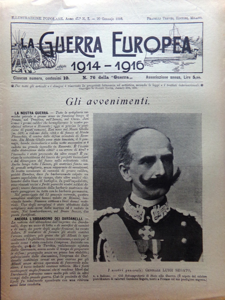 L'Illustrazione Popolare 20 Gennaio 1916 WW1 Baccelli Strigno Letizia Infermiera