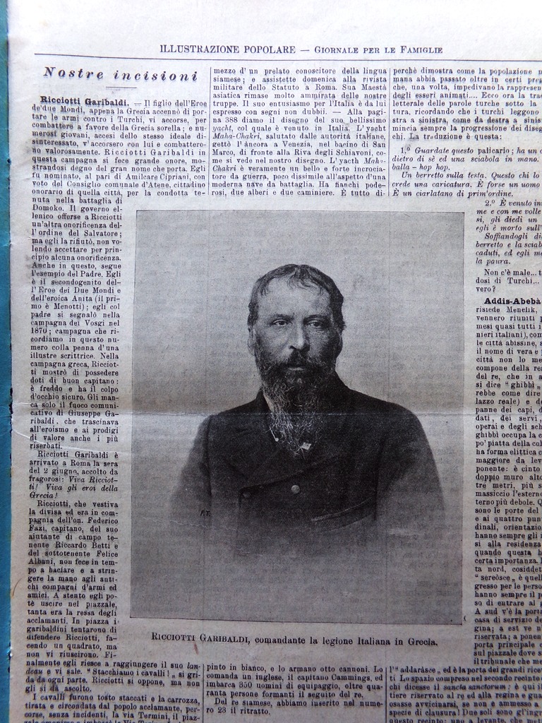L'illustrazione Popolare 20 Giugno 1897 Grassi Ricciotti Garibaldi Siam Grecia