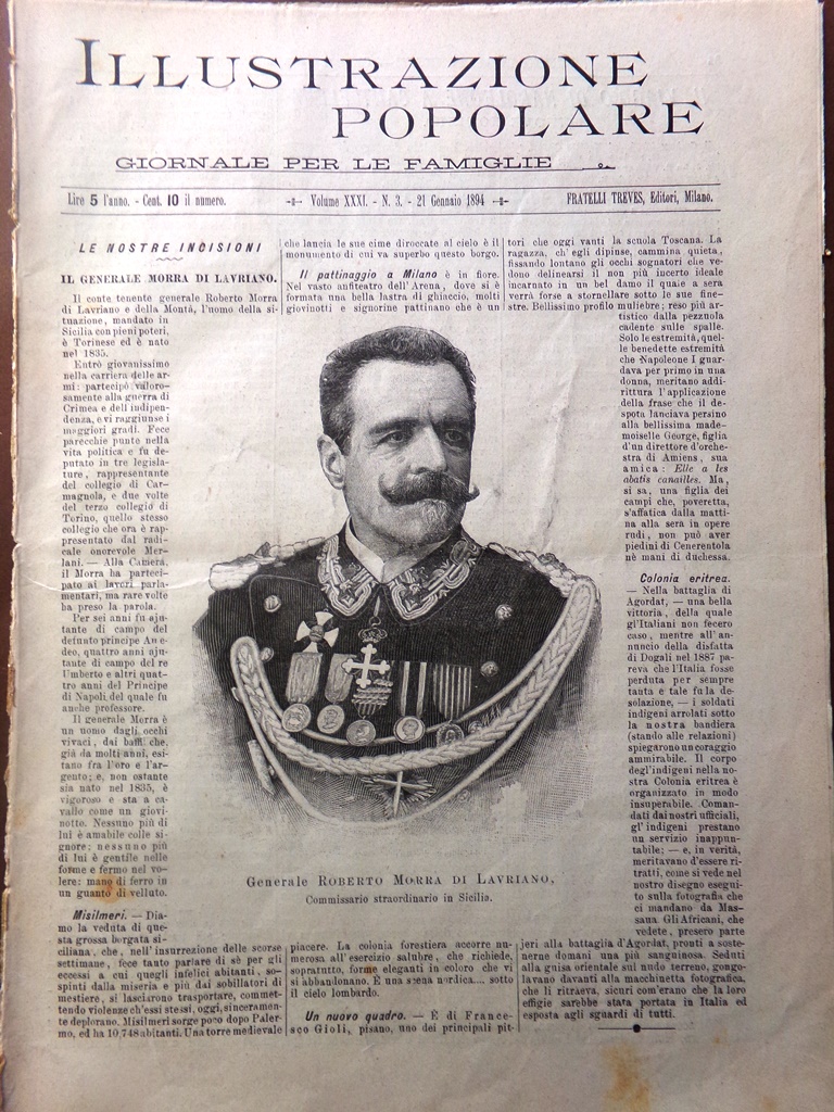 L'Illustrazione Popolare 21 Gennaio 1894 Misilmeri Commissario Sicilia Napoleone