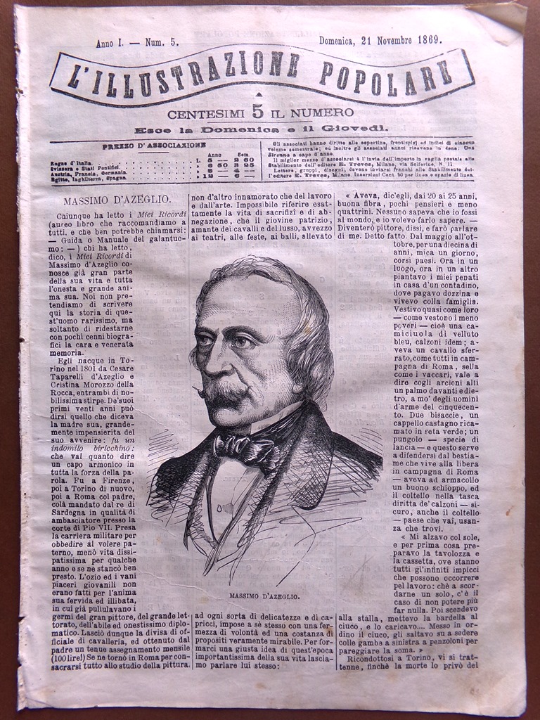 L'illustrazione Popolare 21 Novembre 1869 D'Azeglio Duomo Siena Rivolta Spagna