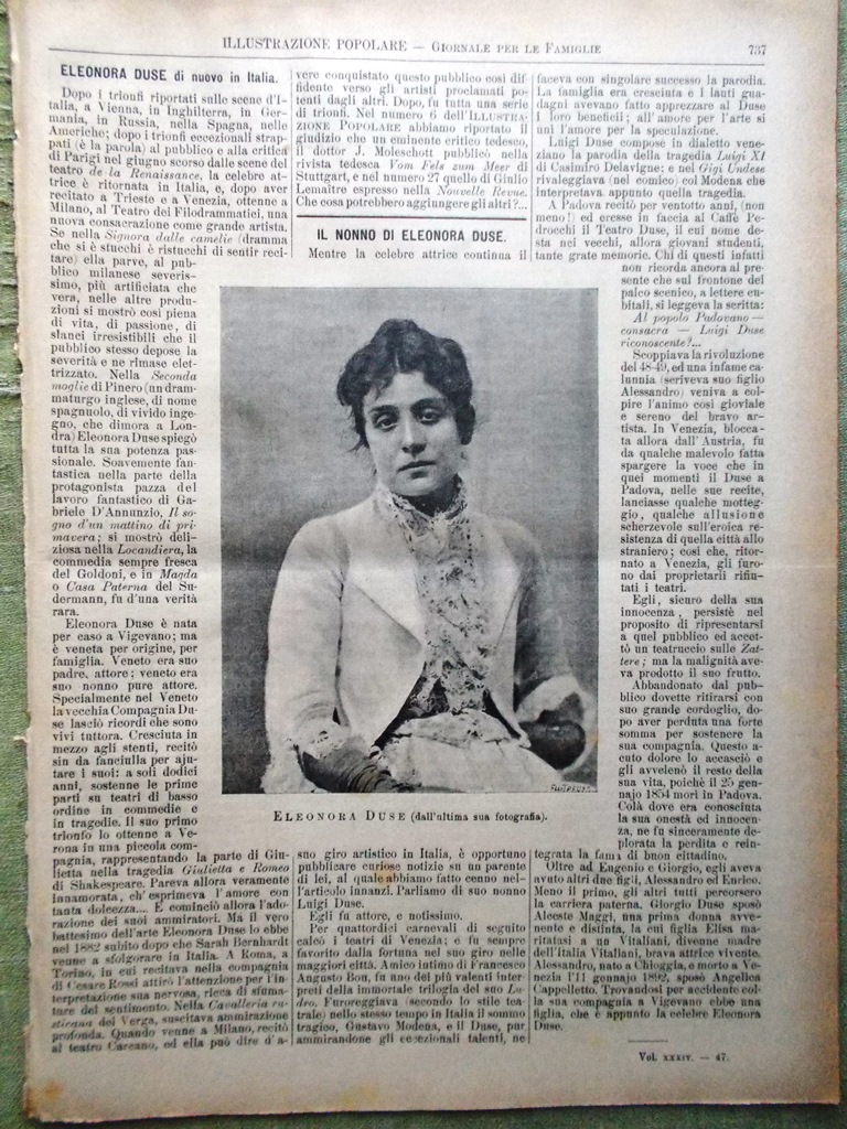 L'illustrazione Popolare 21 Novembre 1897 Eleonora Duse Goluchowski Fotografie