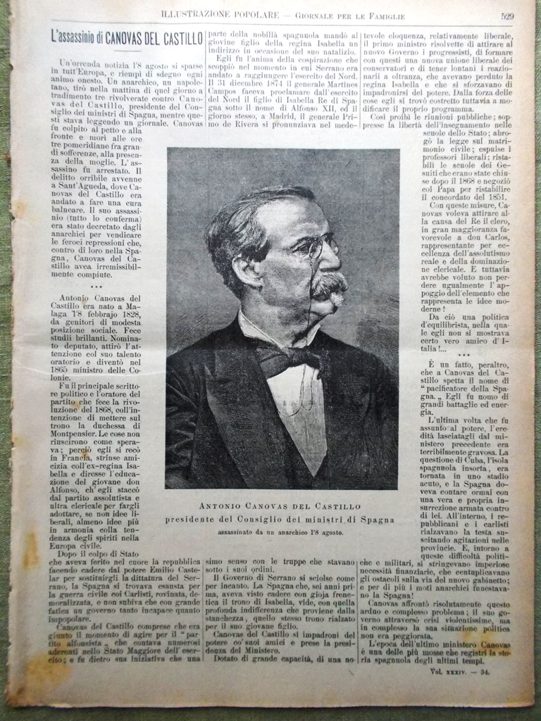 L'illustrazione Popolare 22 Agosto 1897 Febbre Gialla Canovas Castillo Sanarelli