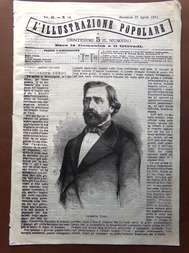 L'illustrazione Popolare 23 Aprile 1871 Giuseppe Verdi Beccari Vinoy Girondini