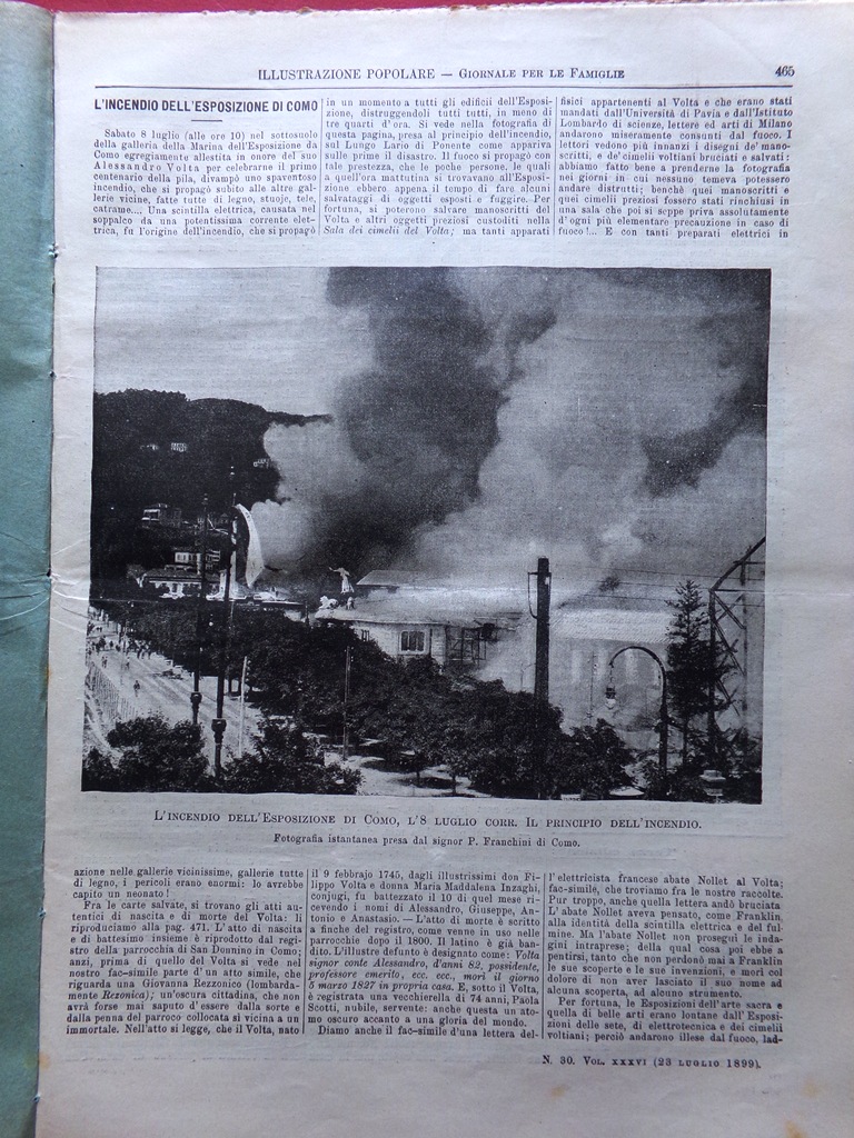 L'illustrazione Popolare 23 Luglio 1899 Incendio Esposizione Como Volta Dreyfus