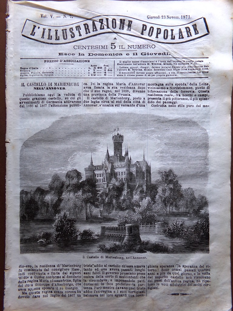 L'Illustrazione Popolare 23 Novembre 1871 Ferrovia Righi Casa Sforza Cotignola