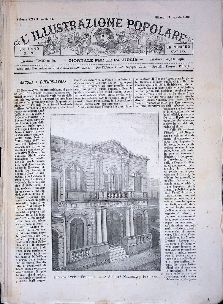 L'Illustrazione Popolare 24 Agosto 1890 Buenos Aires Picco Disgrazia Gressoney