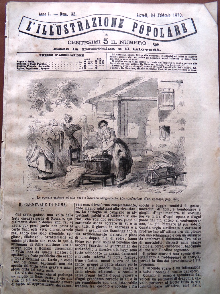 L'illustrazione Popolare 24 Febbraio 1870 Galilei Carnevale Sciopero del Creusot