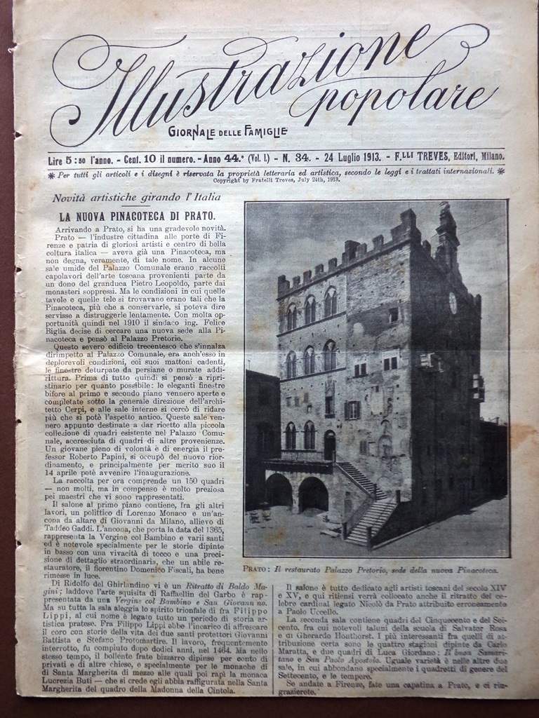 L'Illustrazione Popolare 24 Luglio 1913 Pinacoteca Prato Costanzo Decani Francia