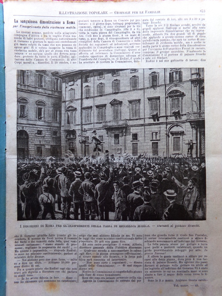 L'illustrazione Popolare 24 Ottobre 1897 Ciclone Oria Disordini Roma Museo …