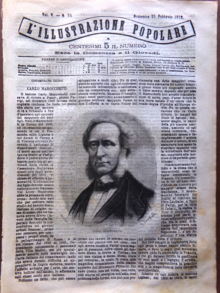 L'Illustrazione Popolare 25 Febbraio 1872 Marocchetti Sinai Castagno Appennino