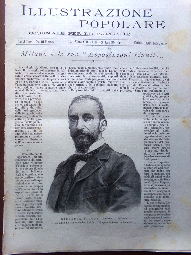 L'Illustrazione Popolare 29 Aprile 1894 Regina Vittoria Esposizioni Milano Reali