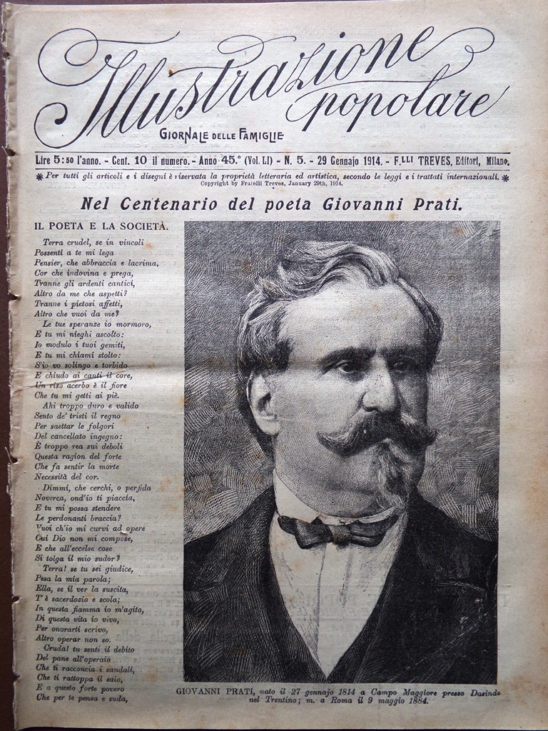 L'Illustrazione Popolare 29 Gennaio 1914 Giovanni Prati Carcano Sanremo Farmacia