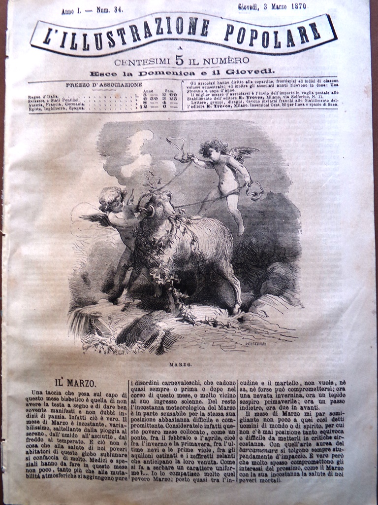 L'illustrazione Popolare 3 Marzo 1870 Sospiri Orfano Venezia Tempio Giove …