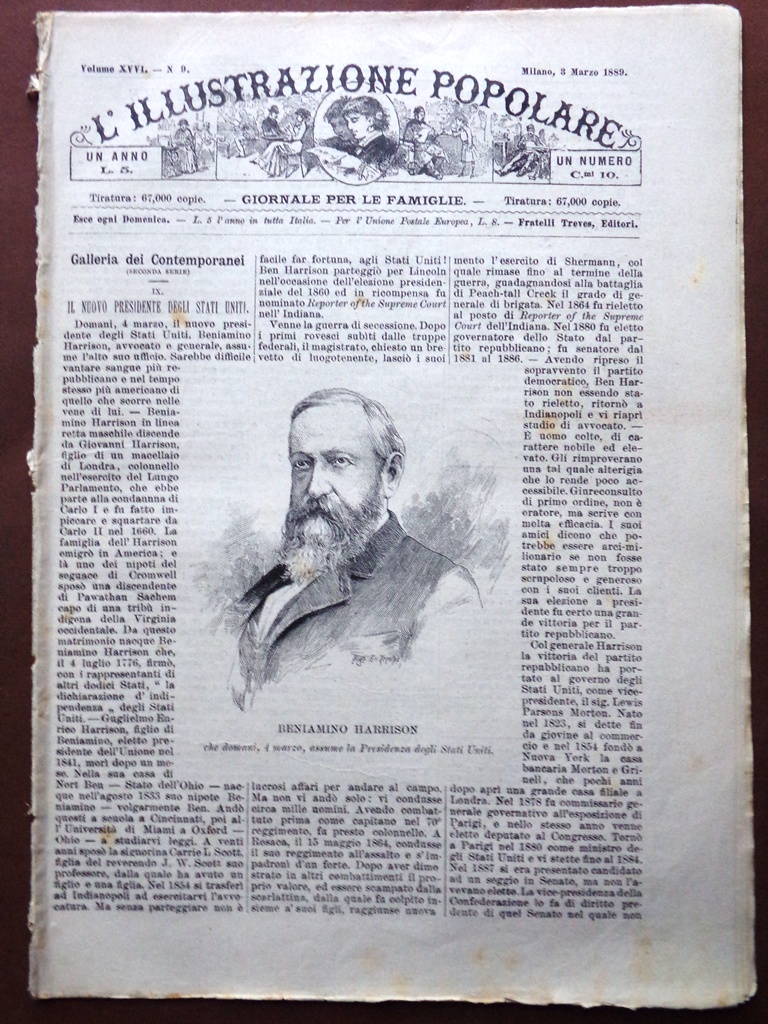 L'illustrazione Popolare 3 Marzo 1889 Harrison Ellero Capone Bracciano Miramar