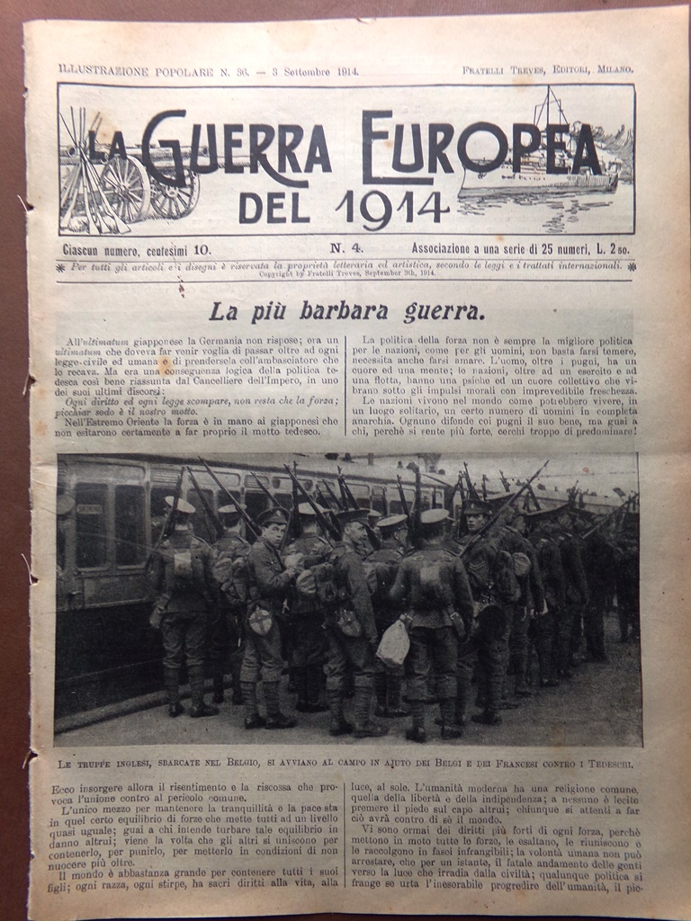 L'Illustrazione Popolare 3 Settembre 1914 WW1 Sbarco Truppe Inglesi Belgio …