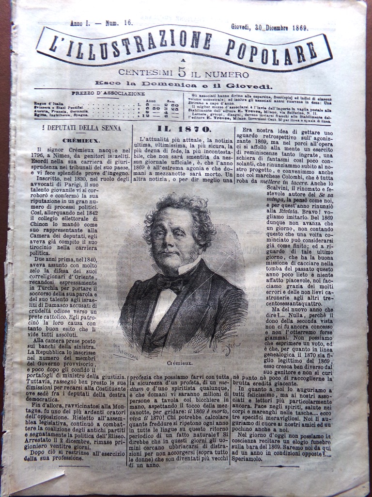 L'illustrazione Popolare 30 Dicembre 1869 Crémieux Egiziani Rispetto Pietroburgo