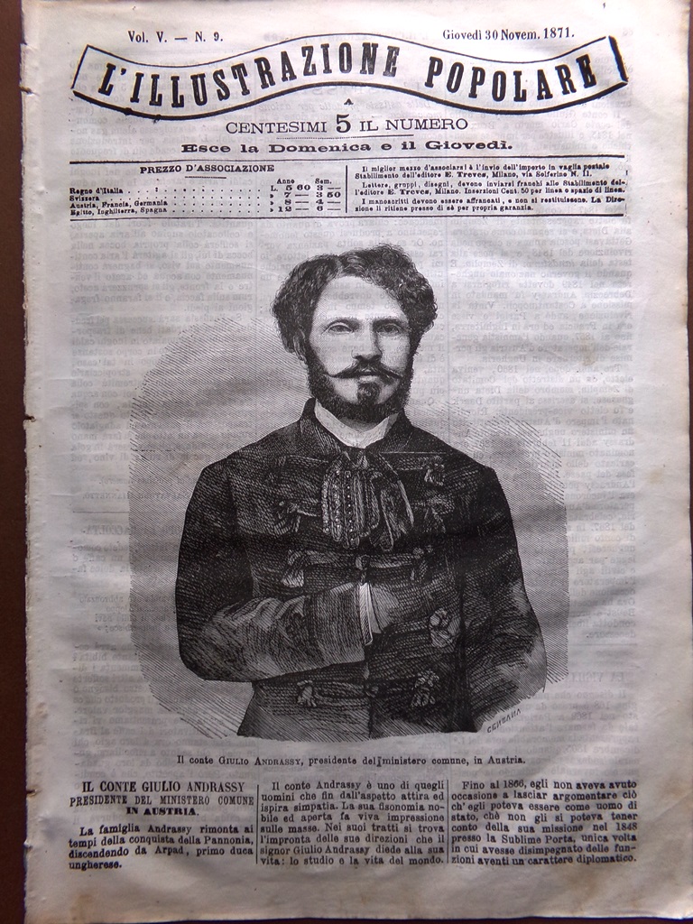 L'Illustrazione Popolare 30 Novembre 1871 Andrassy Austerlitz Saltore a Treviso