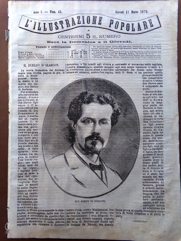 L'illustrazione Popolare 31 Marzo 1870 Duello Alarcon Aventino Giuseppina Parigi