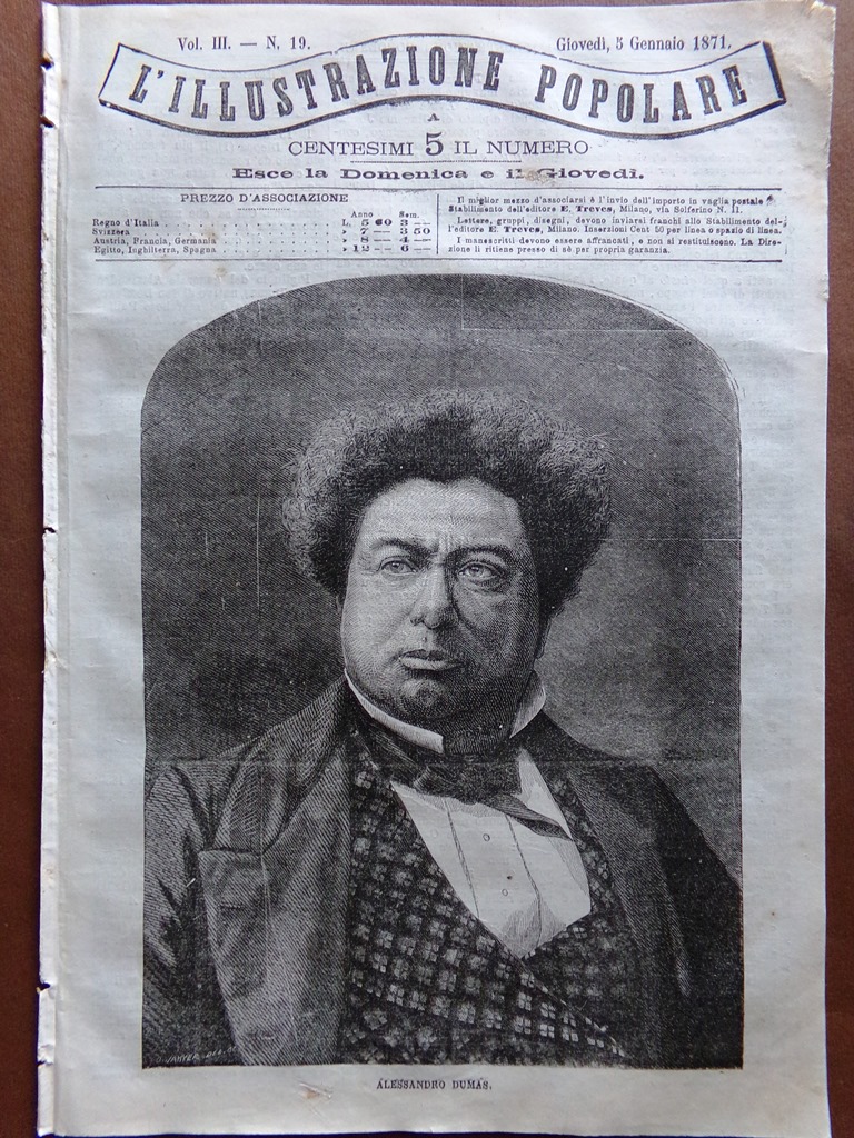 L'illustrazione Popolare 5 Gennaio 1871 Morte di Alexandre Dumas Mantova …