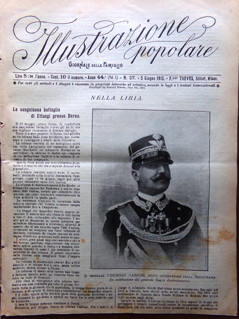 L'Illustrazione Popolare 5 Giugno 1913 Emigranti Rothschild Cirenaica Bonomelli