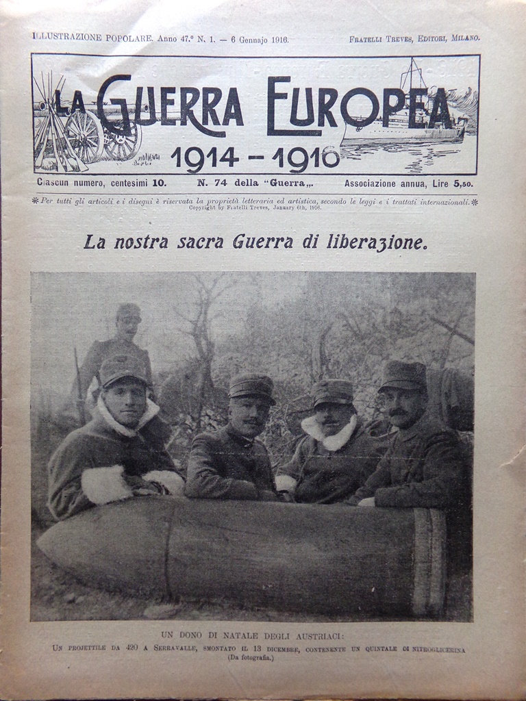 L'Illustrazione Popolare 6 Gennaio 1916 WW1 Venezian Cristoforis Nina Nicotera