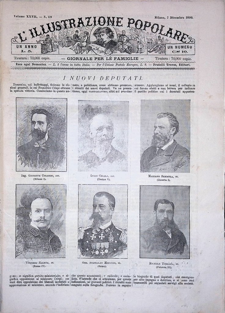 L'Illustrazione Popolare 7 Dicembre 1890 Nuovi Deputati Verdi Opera Boito …