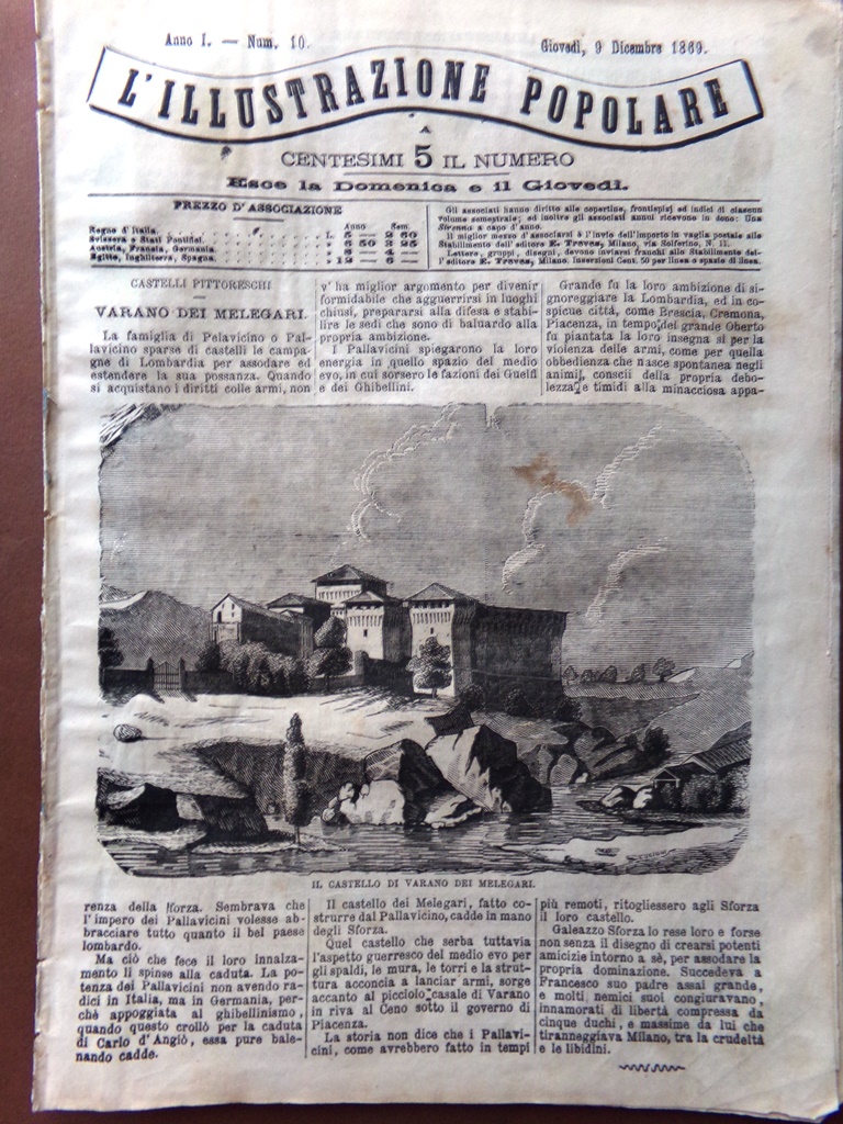 L'illustrazione Popolare 9 Dicembre 1869 Castello Varano Melegari Feste Napoli