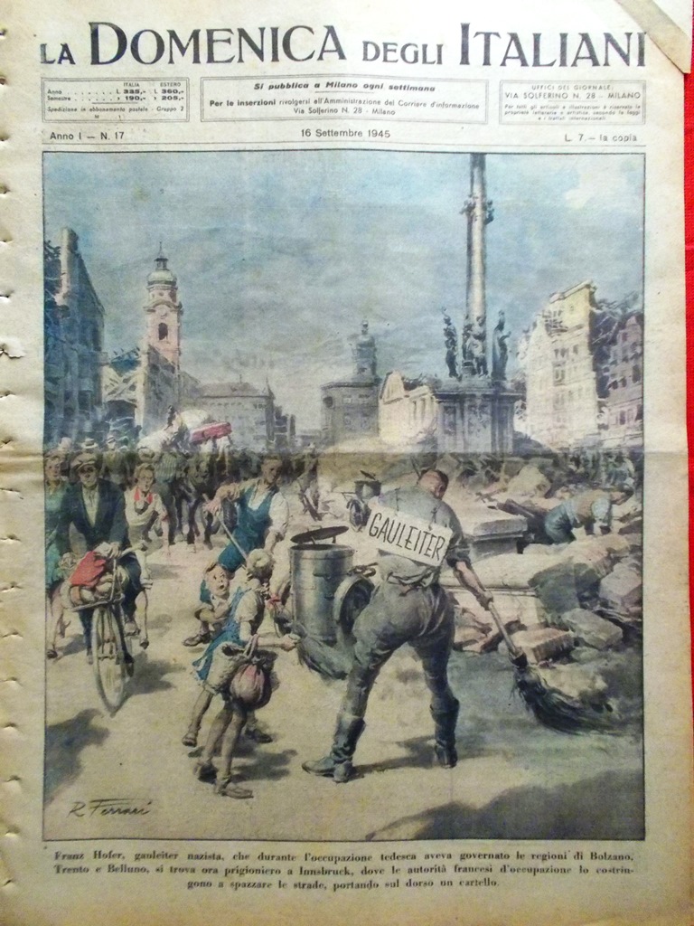 La Domenica degli Italiani Corriere 16 Settembre 1945 Franz Hofer …