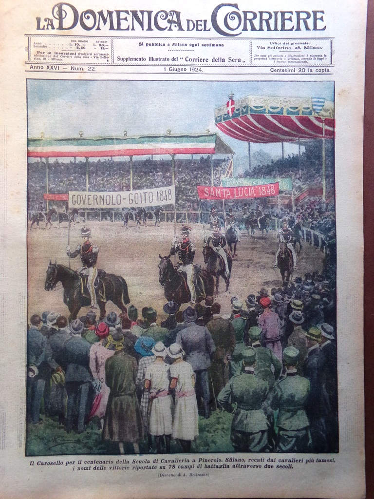 La Domenica del Corriere 1 Giugno 1924 Pinerolo Frigerio Cavalleria …