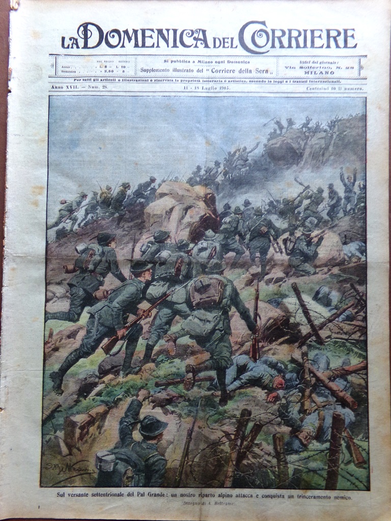 La Domenica del Corriere 11 Luglio 1915 WW1 Marconi Isonzo …
