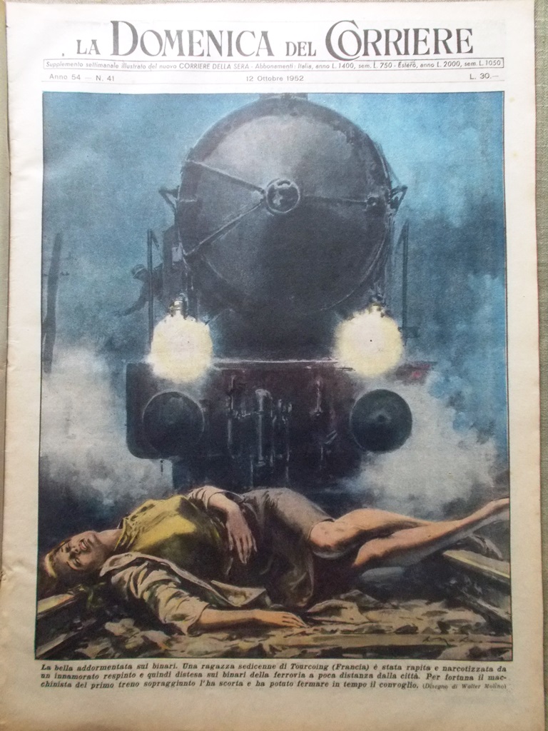 La Domenica del Corriere 12 Ottobre 1952 Cobb Loch Ness …