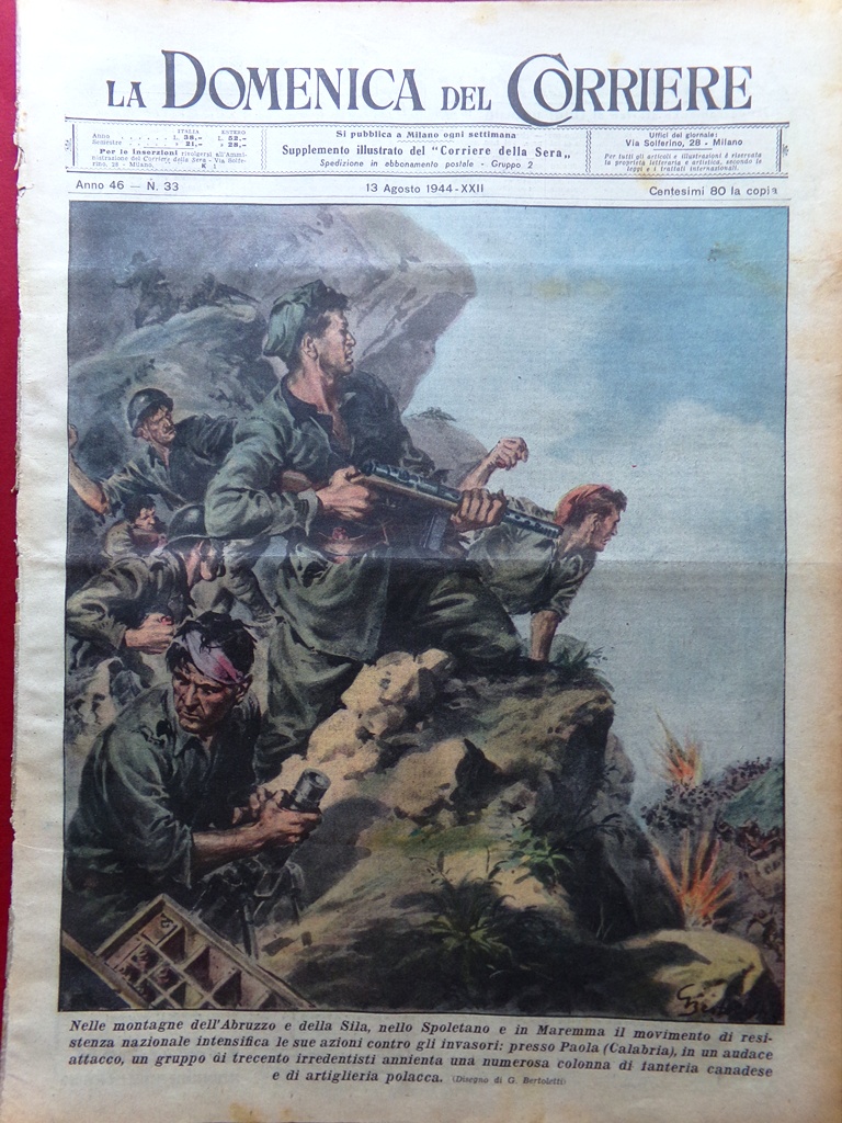 La Domenica del Corriere 13 Agosto 1944 WW2 Paola Scienza …