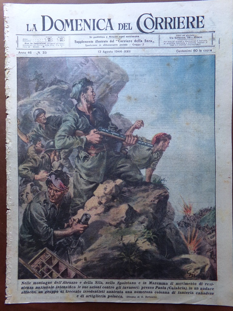 La Domenica del Corriere 13 Agosto 1944 WW2 Paola Scienza …