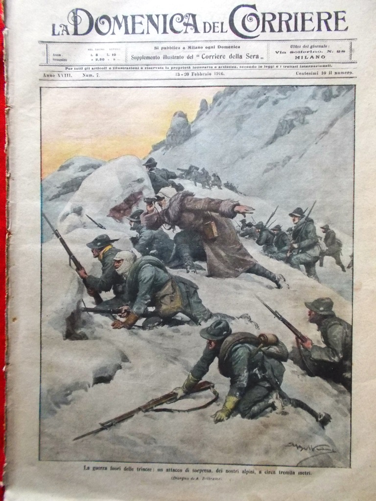 La Domenica del Corriere 13 Febbraio 1916 WW1 Albania Artiglieri …