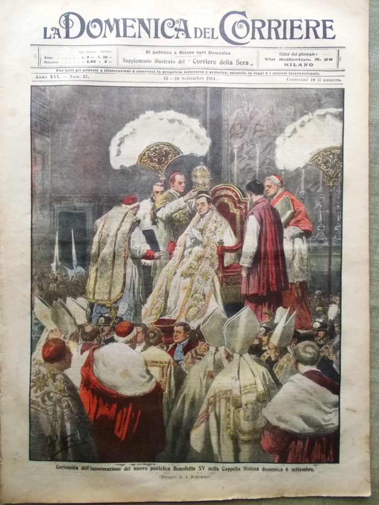 La Domenica del Corriere 13 Settembre 1914 WW1 Papa Benedetto …