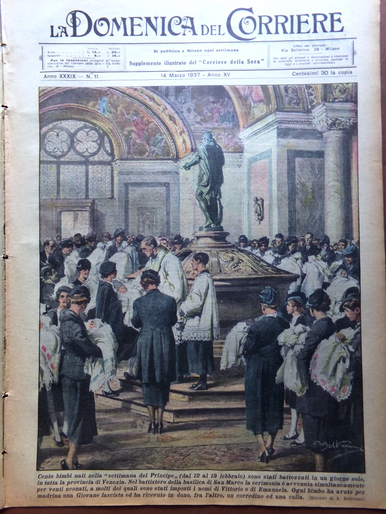 La Domenica del Corriere 14 Marzo 1937 Venezia Battesimo Paoli …