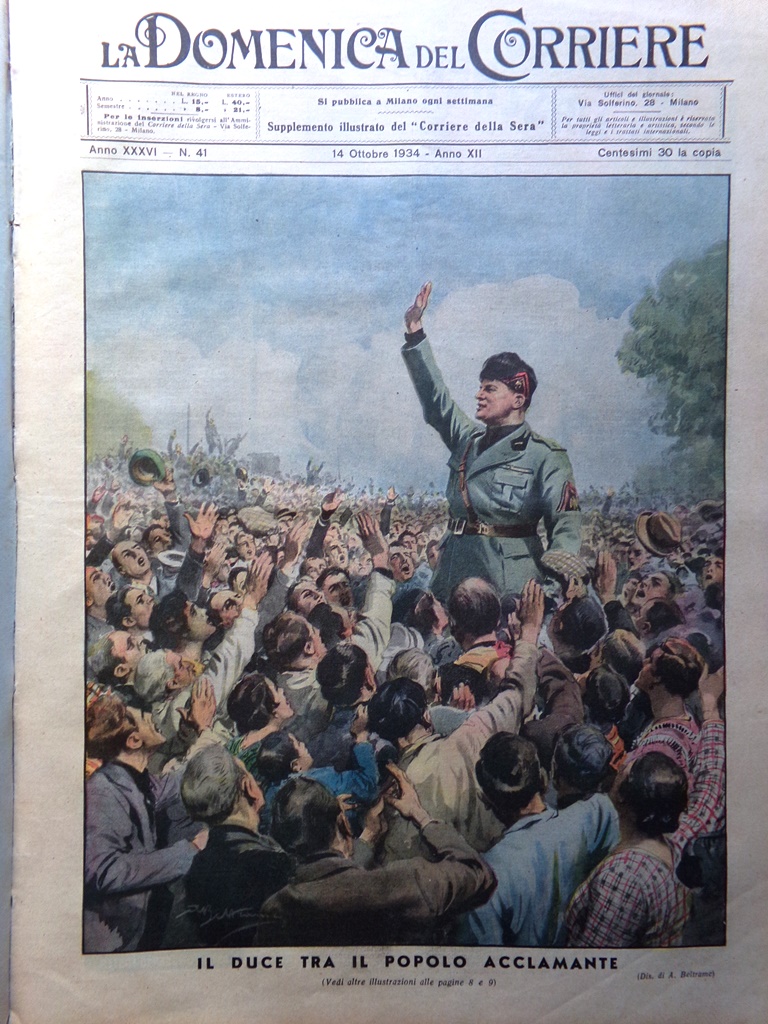 La Domenica del Corriere 14 Ottobre 1934 Mussolini Milano Culto …