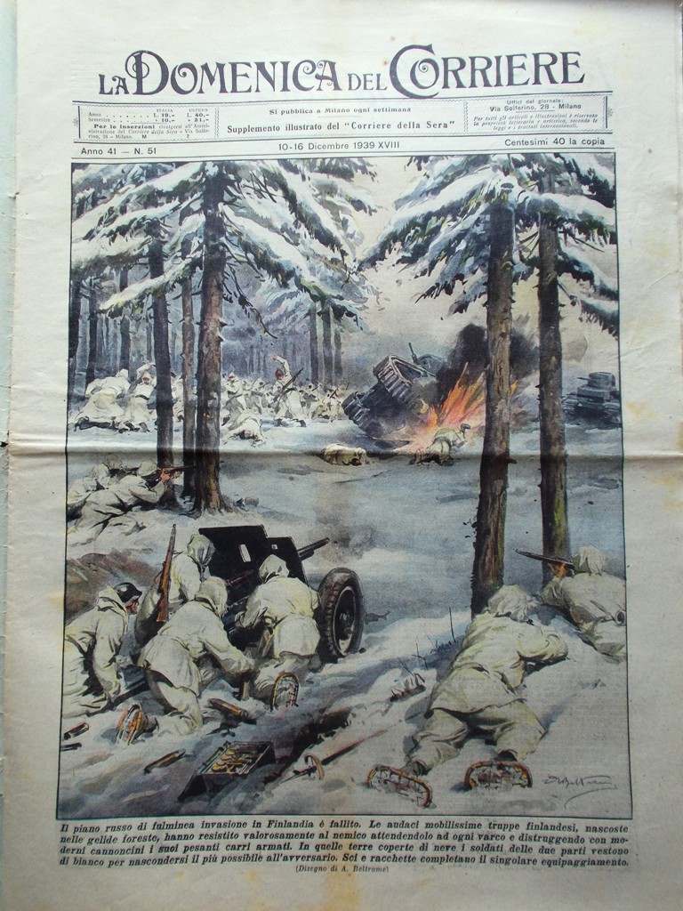 La Domenica del Corriere 16 Dicembre 1939 WW2 Finlandia Sottomarini …