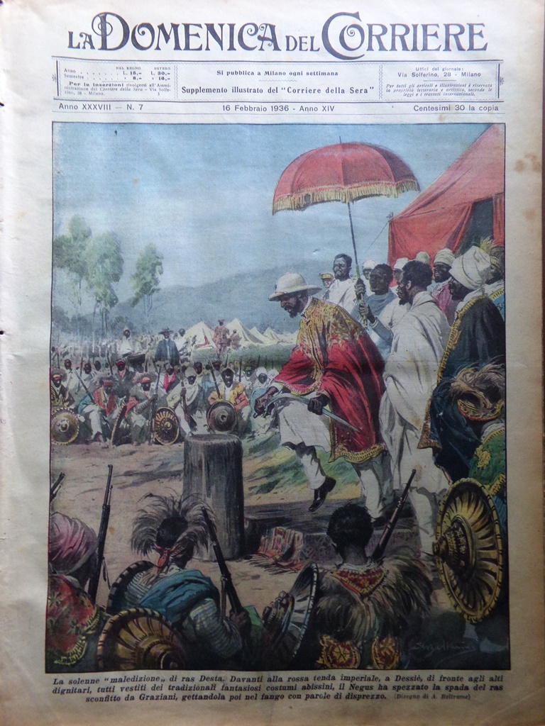 La Domenica del Corriere 16 Febbraio 1936 Negus Padre Giuliani …