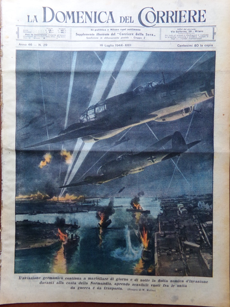 La Domenica del Corriere 16 Luglio 1944 WW2 Normandia Rouen …