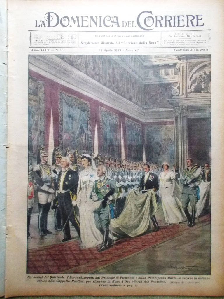 La Domenica del Corriere 18 Aprile 1937 Rosa d'Oro Mercadante …