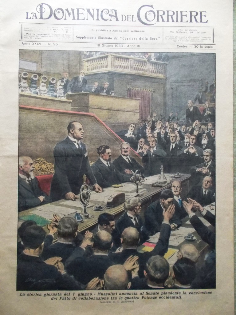 La Domenica del Corriere 18 Giugno 1933 Mussolini Patto Palio …