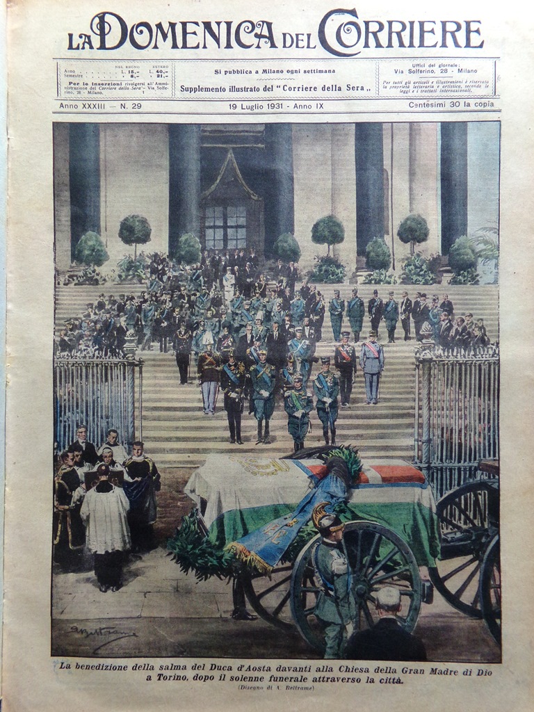 La Domenica del Corriere 19 Luglio 1931 Funerali Duca d'Aosta …