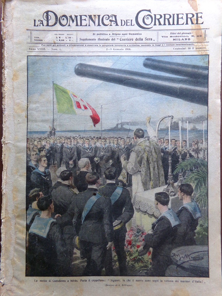 La Domenica del Corriere 2 Gennaio 1916 WW1 Feriti Gas …