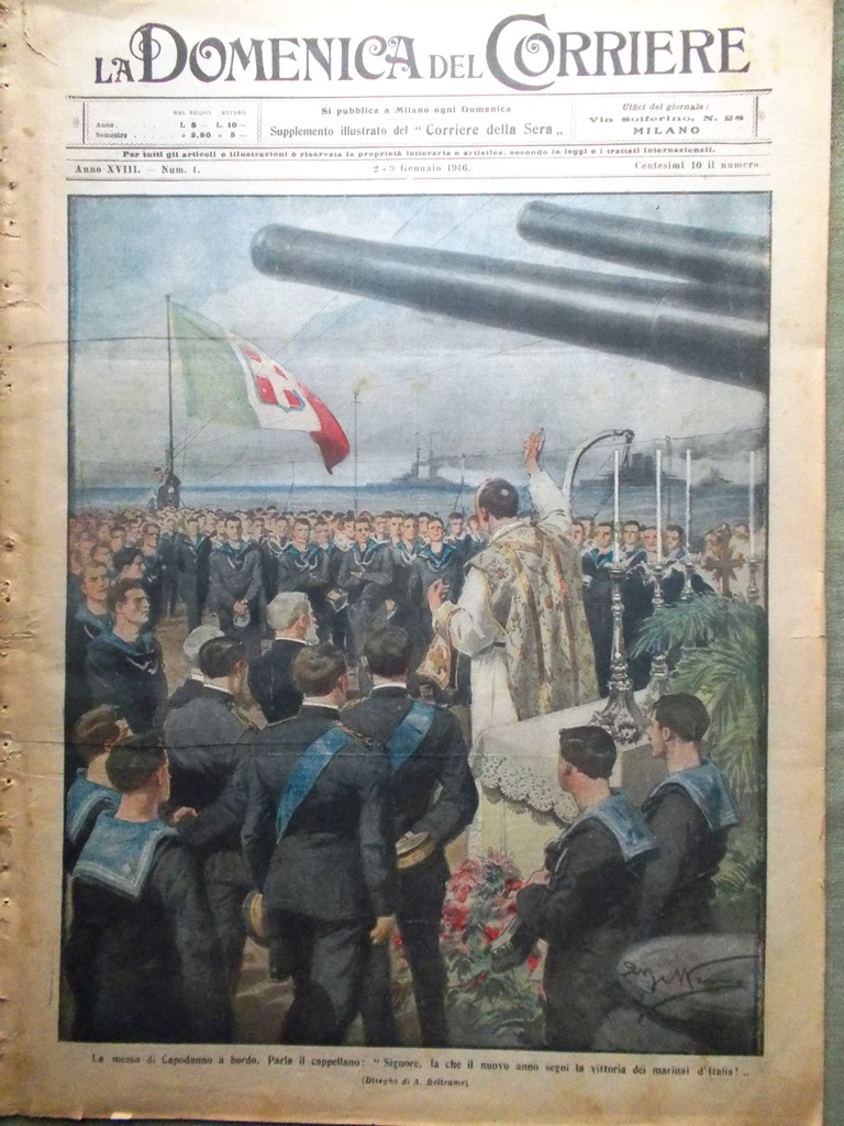 La Domenica del Corriere 2 Gennaio 1916 WW1 Feriti Gas …