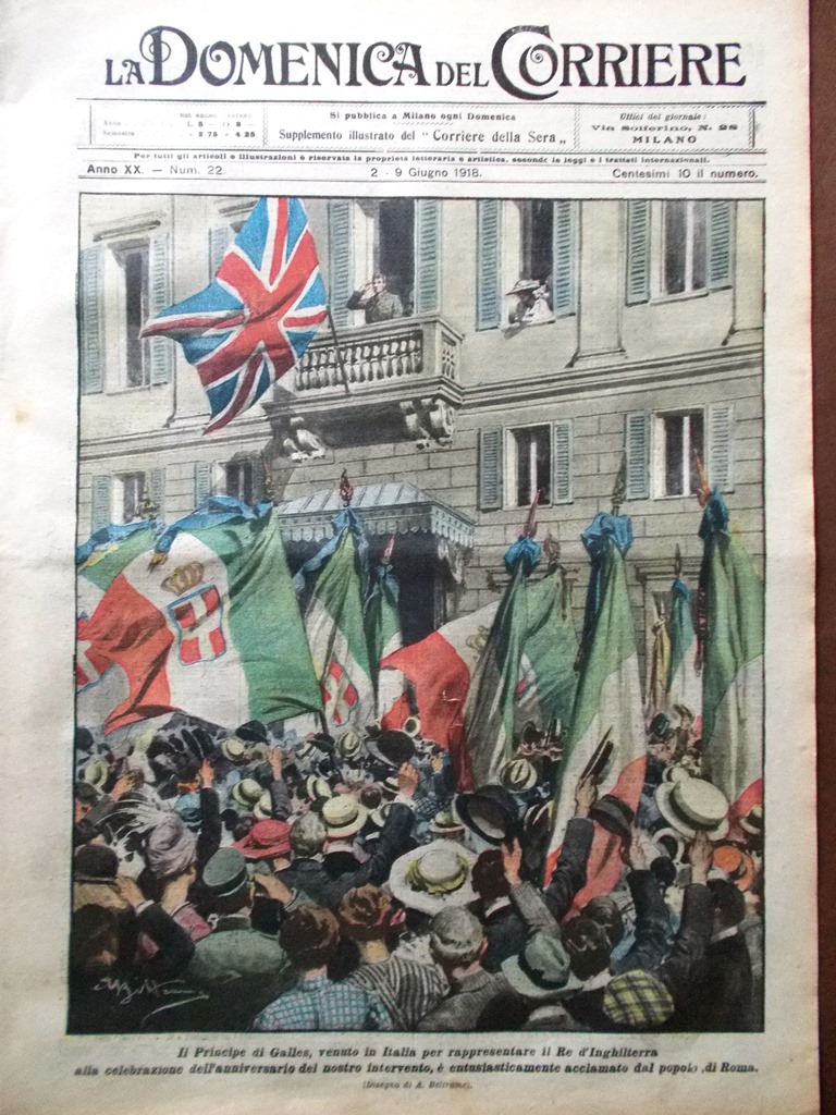 La Domenica del Corriere 2 Giugno 1918 WW1 Principe Galles …