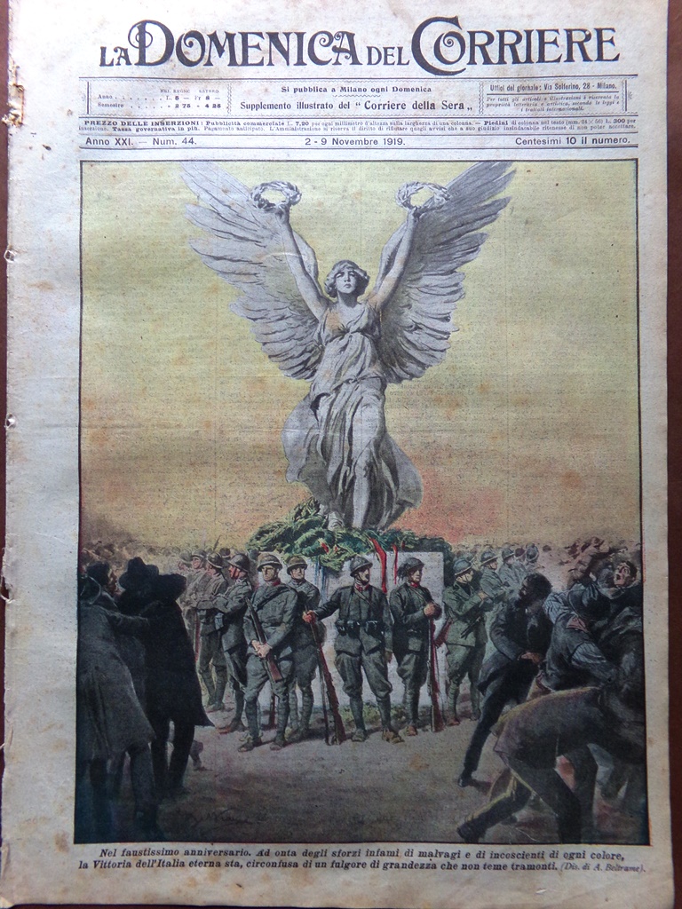 La Domenica del Corriere 2 Novembre 1919 Anniversario Vittoria Massoneria …