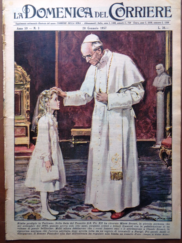 La Domenica del Corriere 20 Gennaio 1957 Pio XII Drouet …